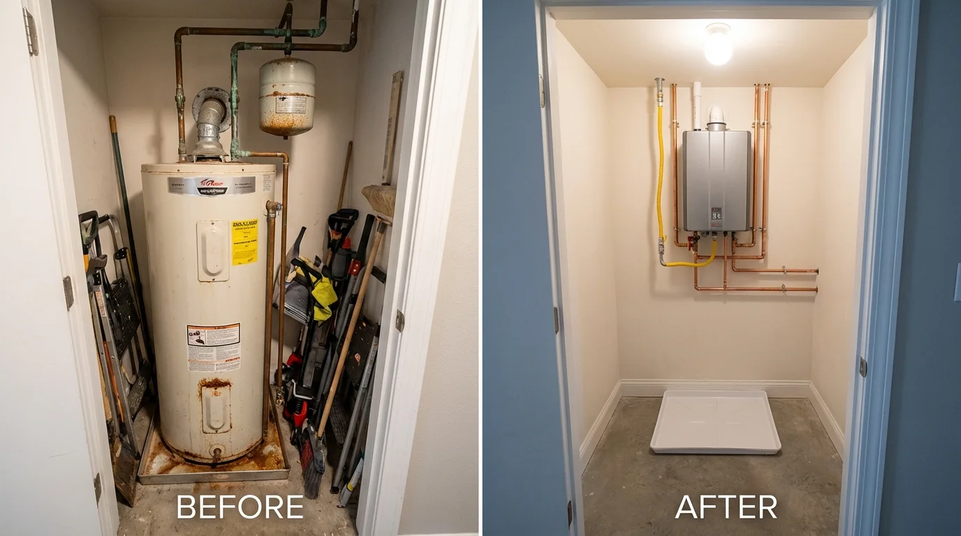 Tank water heater versus wall-mounted tankless unit comparison for Newport, VT homeowners