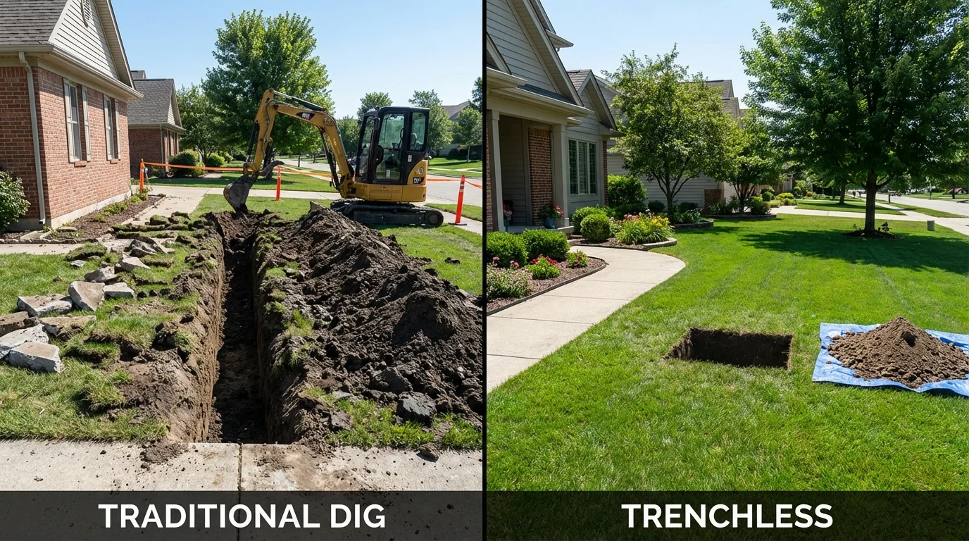 Trenchless sewer repair with minimal yard damage versus traditional excavation in Newport, VT